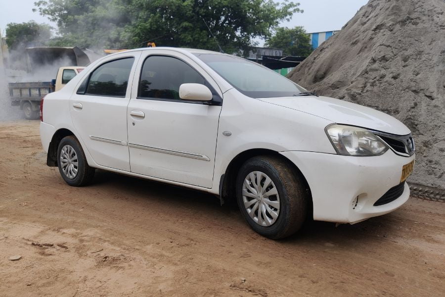 Toyota Etios rental car in Chennai - front angle exterior view