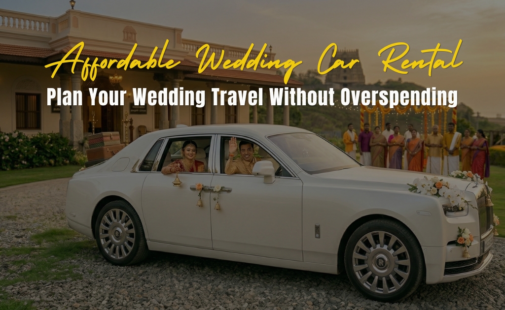 A beautifully decorated wedding car ready for the bride and groom, representing an affordable wedding car rental option that combines style, comfort, and value for a memorable wedding day.