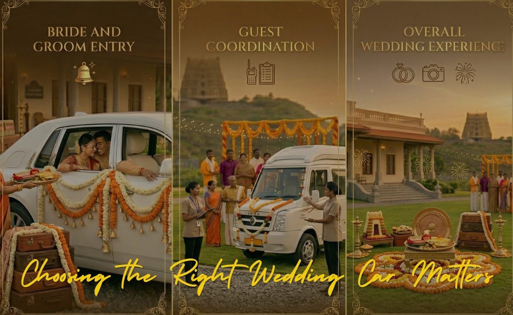 A comfortable vehicle arranged for family and guests during a wedding, highlighting the importance of affordable and convenient wedding car rental for group transportation.