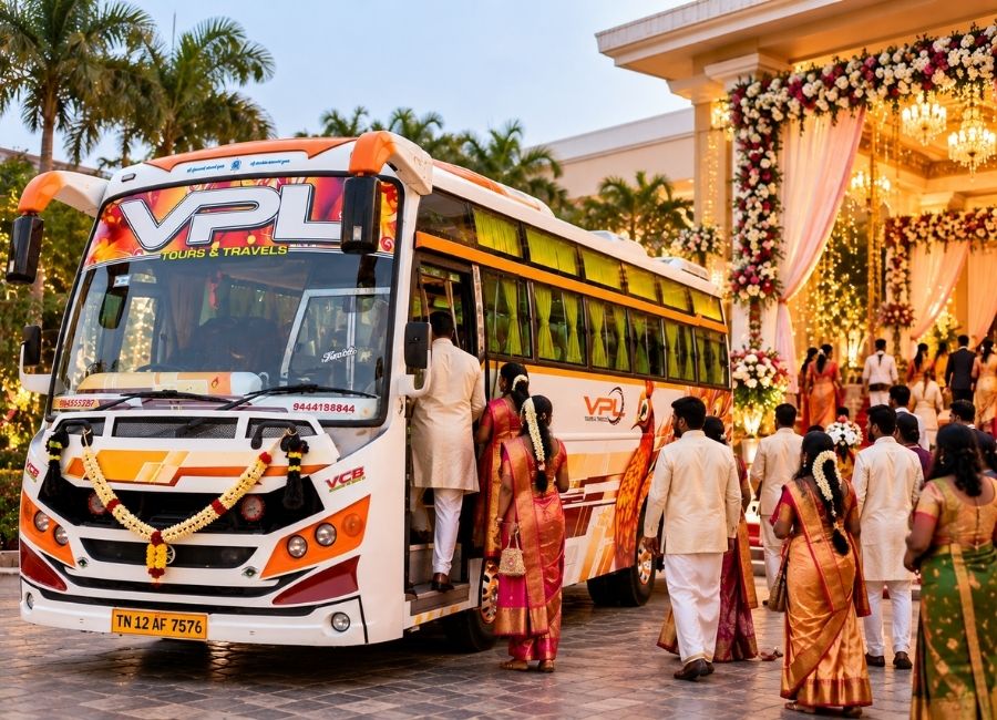 25 seater mini bus rental in Chennai for wedding guests